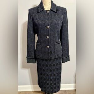 St. John Black Metallic Houndstooth Skirt Suit
